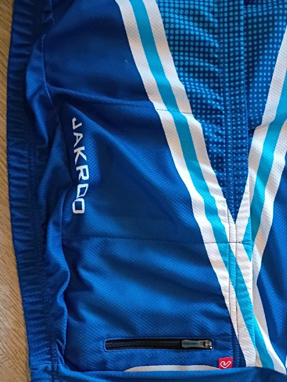 JAKROO Blue Cycling Jersey with White Stripes-NWT-Sz Medium-SS Back Pouch